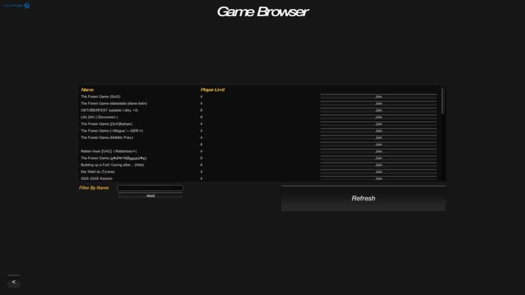 Und auch die Lobby Liste ist Feature das sich sehen lassen kann! - The Forest Update 0.12