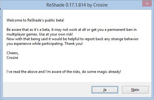 Reshade Warnhinweis