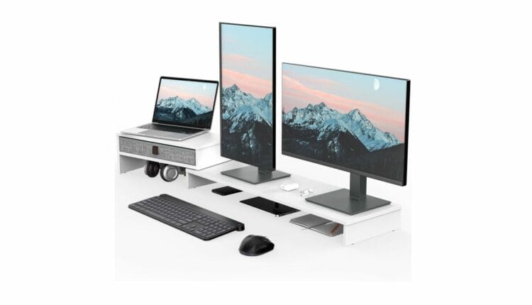Dual Monitorständer mit Schublade von Fenge