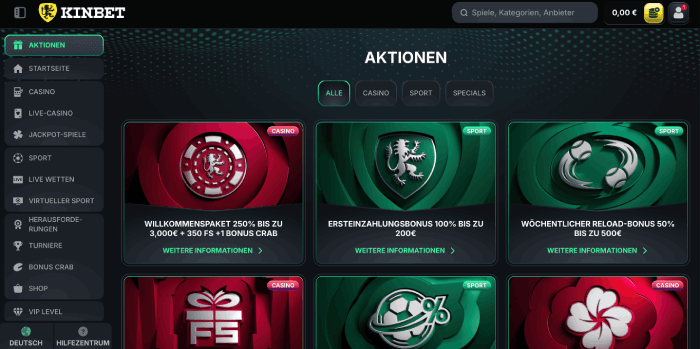 Kinbet Boni ohne Mindesteinzahlung