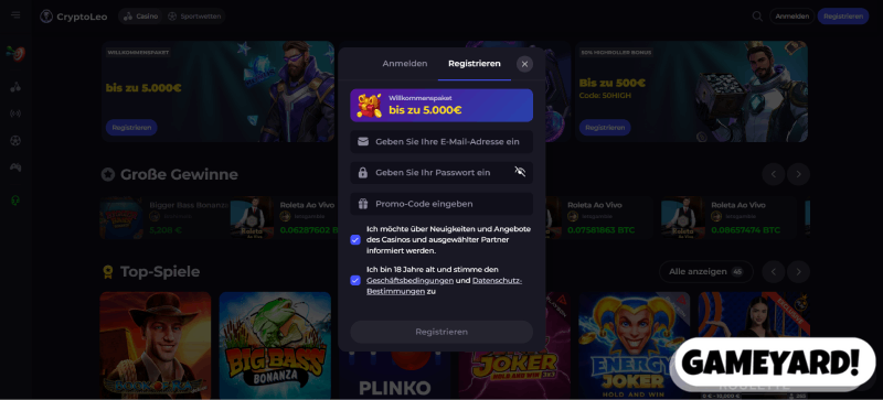 Registrierung im Crypto Casino ohne Verifizierung