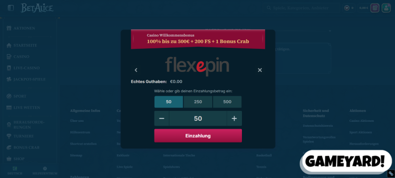 Einzahlung von Flexepin in Online Casino