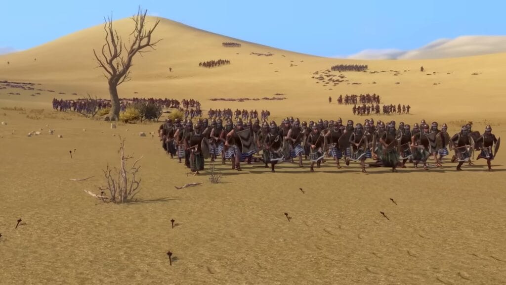 Jede Menge Soldaten laufen durch die Wüste